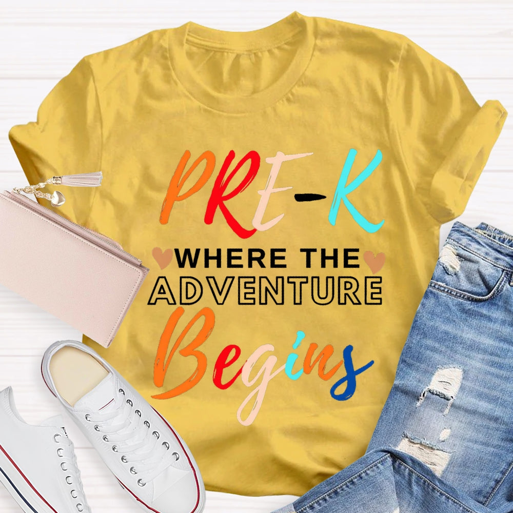 Personalized Grade Pre K Where The Adventure Begins T-shirt