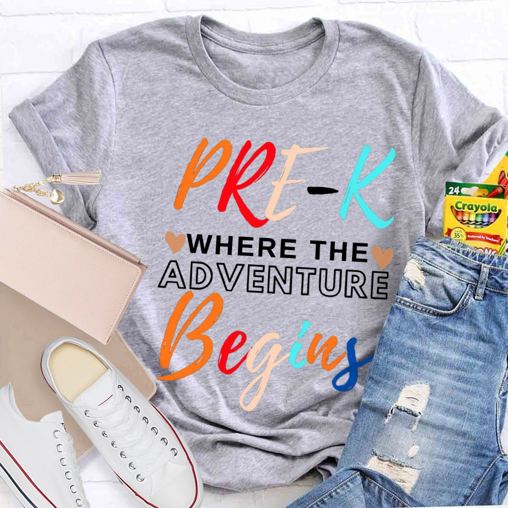 Personalized Grade Pre K Where The Adventure Begins T-shirt