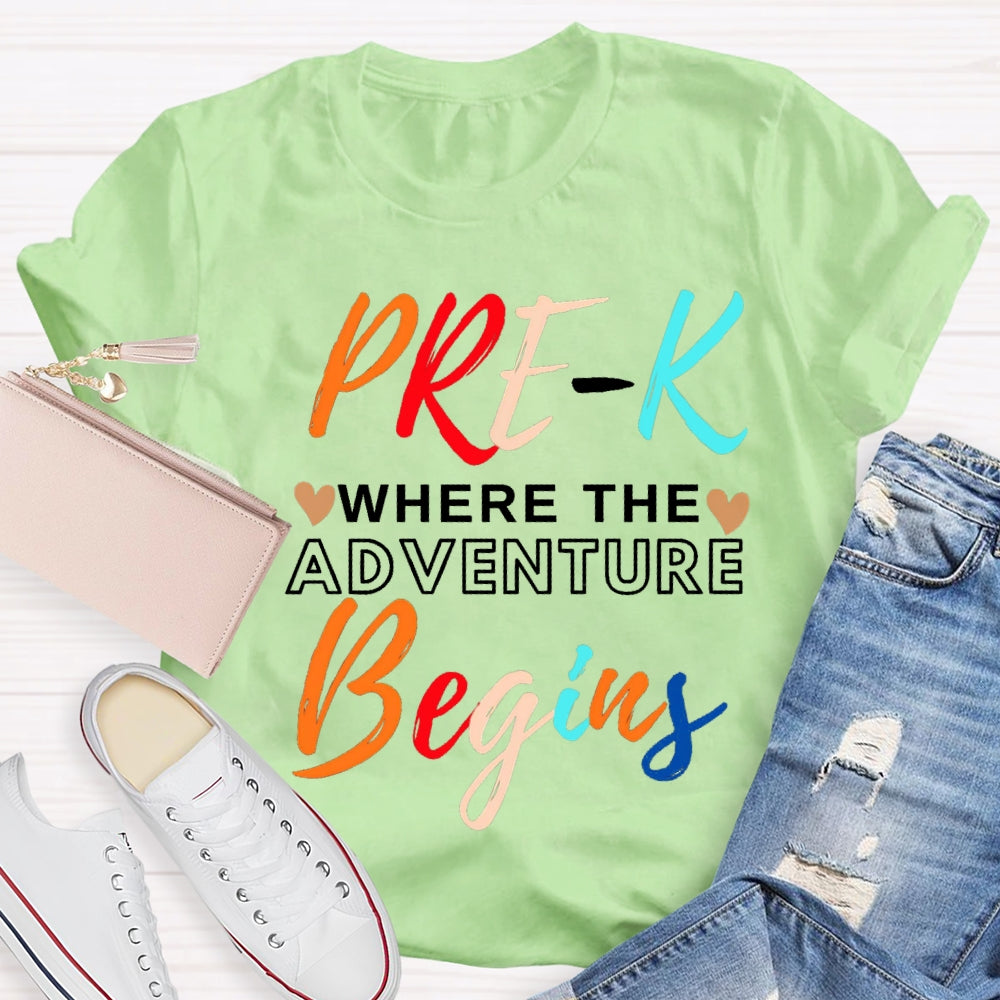 Personalized Grade Pre K Where The Adventure Begins T-shirt