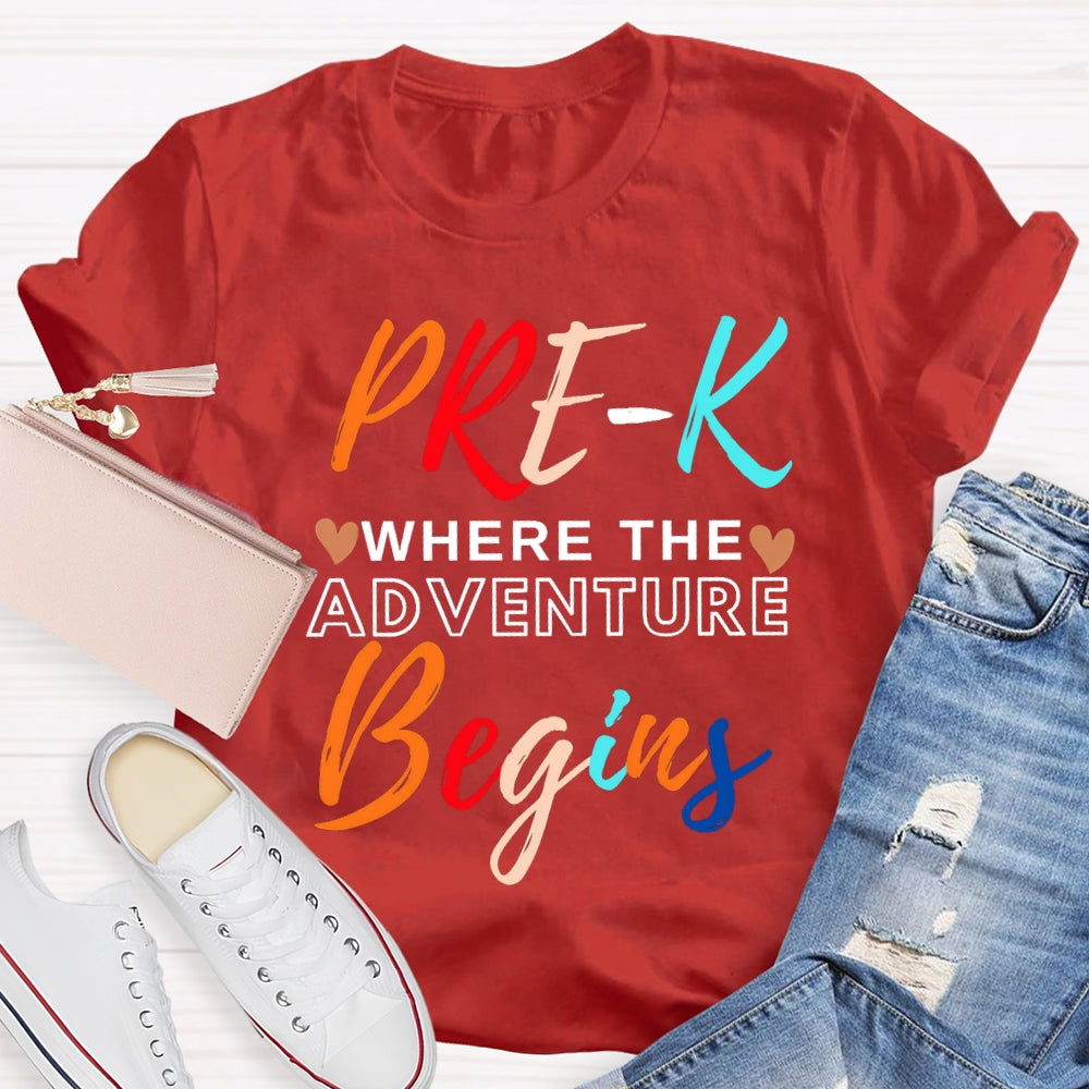Personalized Grade Pre K Where The Adventure Begins T-shirt