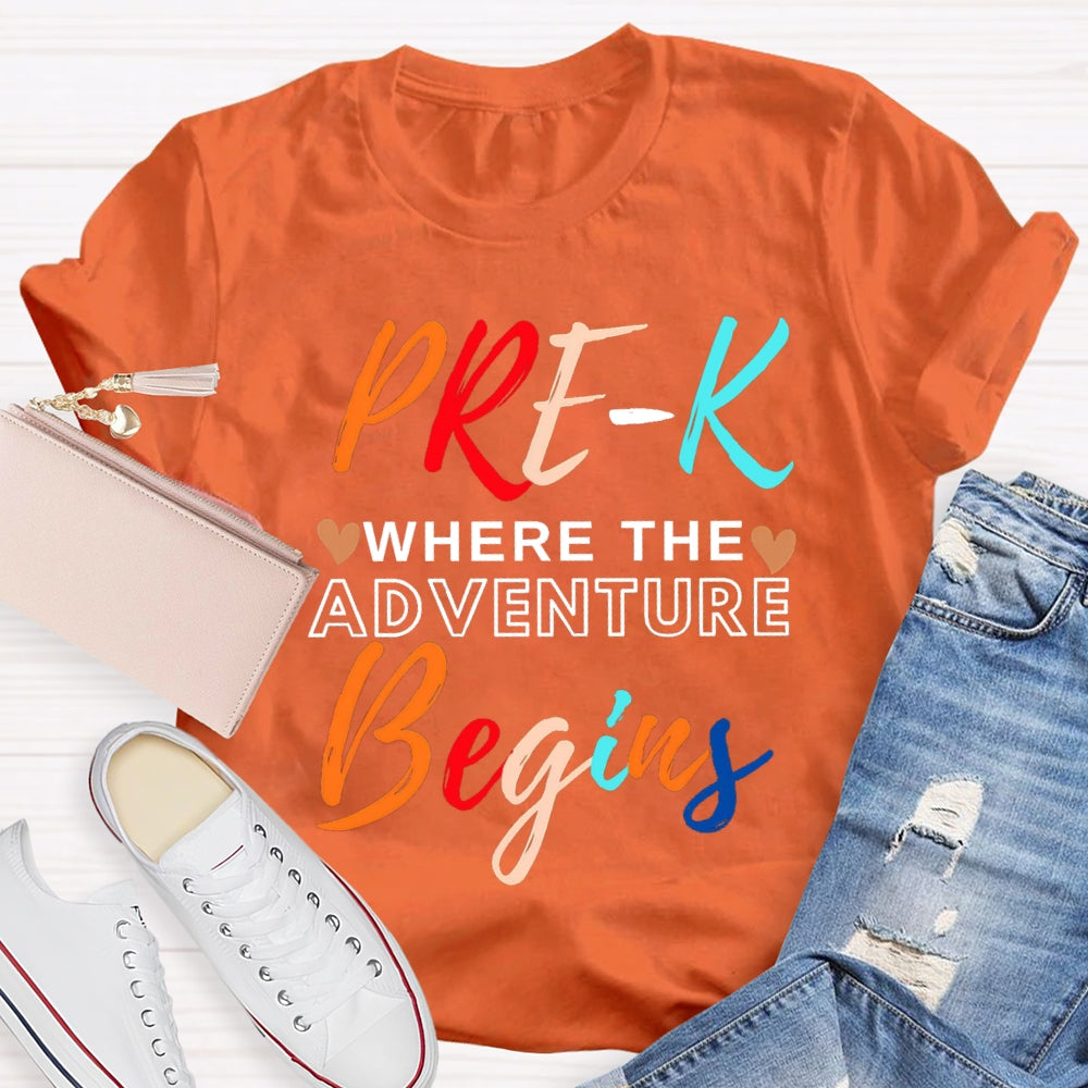 Personalized Grade Pre K Where The Adventure Begins T-shirt
