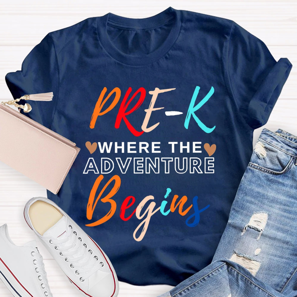 Personalized Grade Pre K Where The Adventure Begins T-shirt