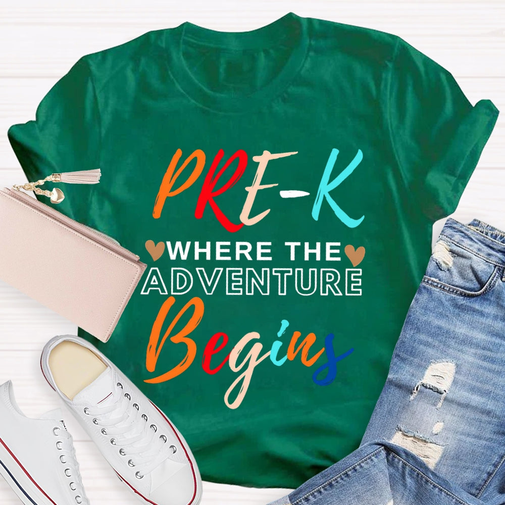 Personalized Grade Pre K Where The Adventure Begins T-shirt