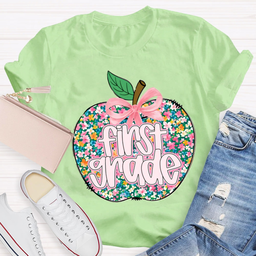 Personalized Grade Small Flower Apple T-shirt