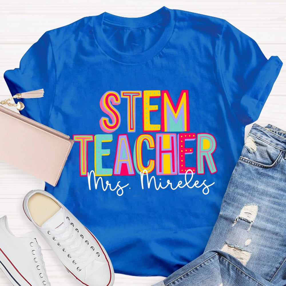 Personalized Name STEM Colorful Letter Gradient Print T-shirt