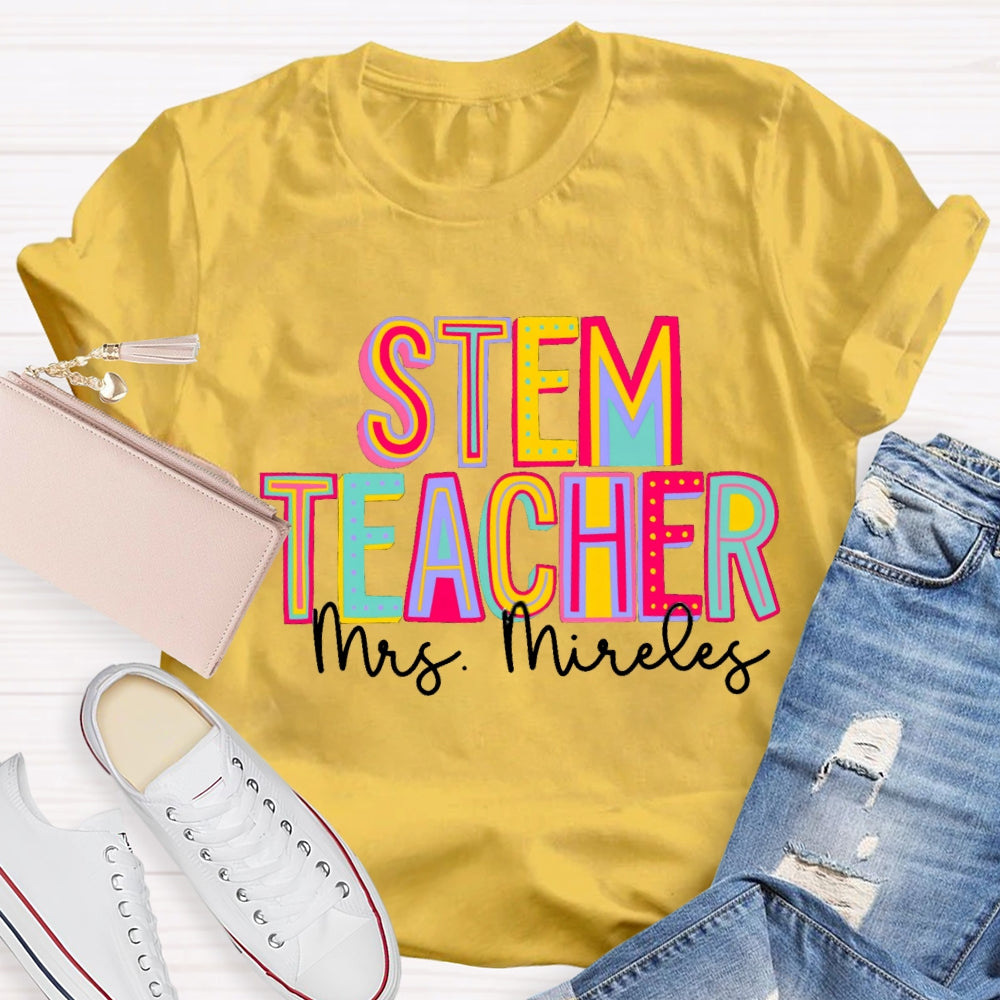 Personalized Name STEM Colorful Letter Gradient Print T-shirt