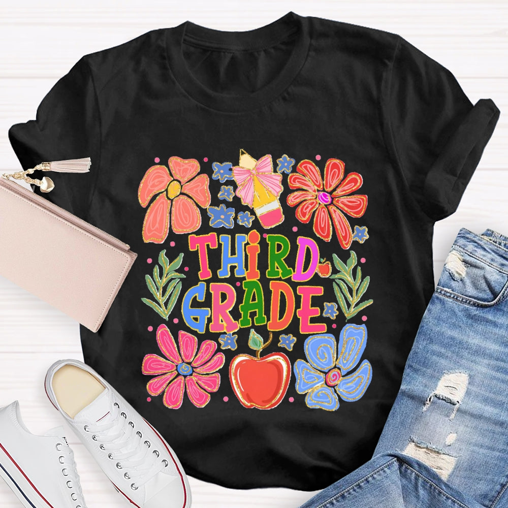 Personalized Grade Flowers And Grass Pencils T-shirt