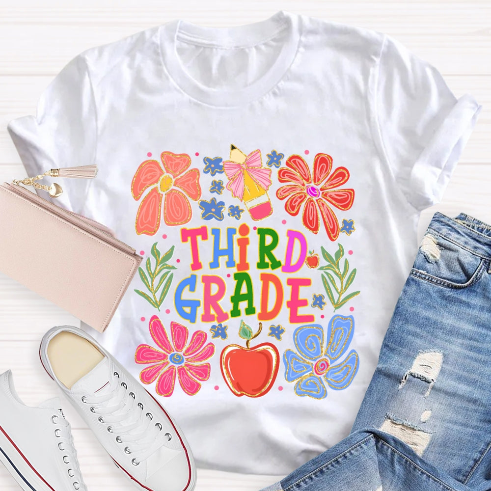 Personalized Grade Flowers And Grass Pencils T-shirt