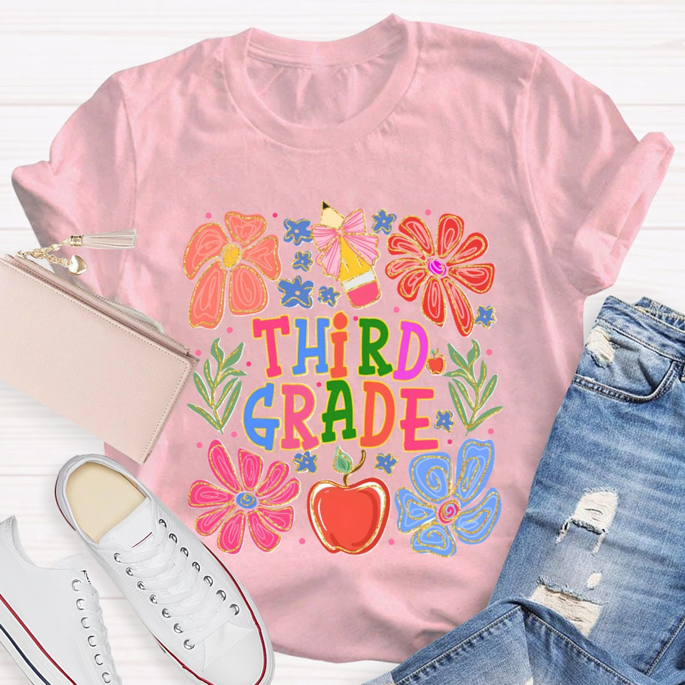 Personalized Grade Flowers And Grass Pencils T-shirt