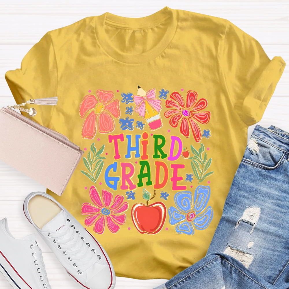 Personalized Grade Flowers And Grass Pencils T-shirt