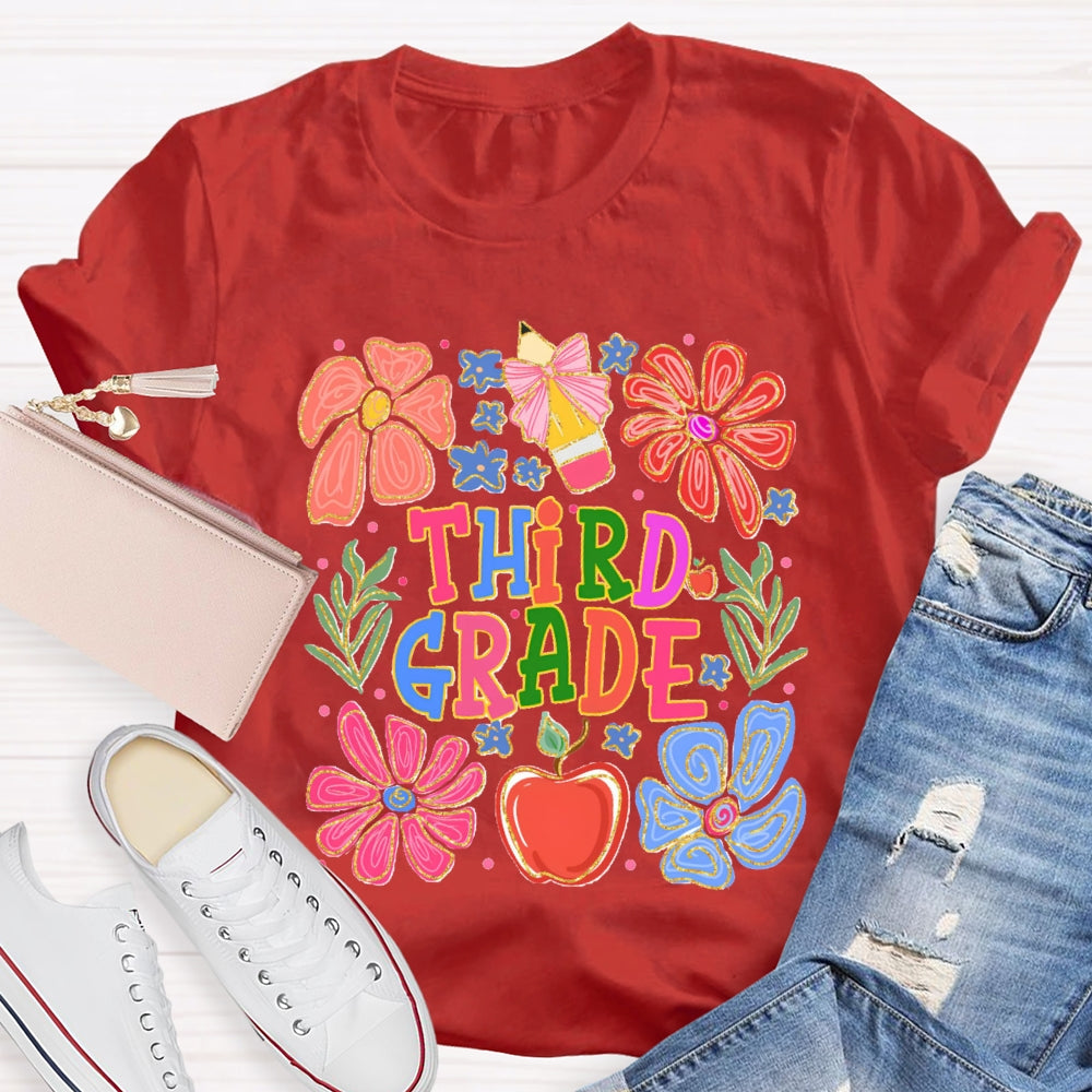 Personalized Grade Flowers And Grass Pencils T-shirt