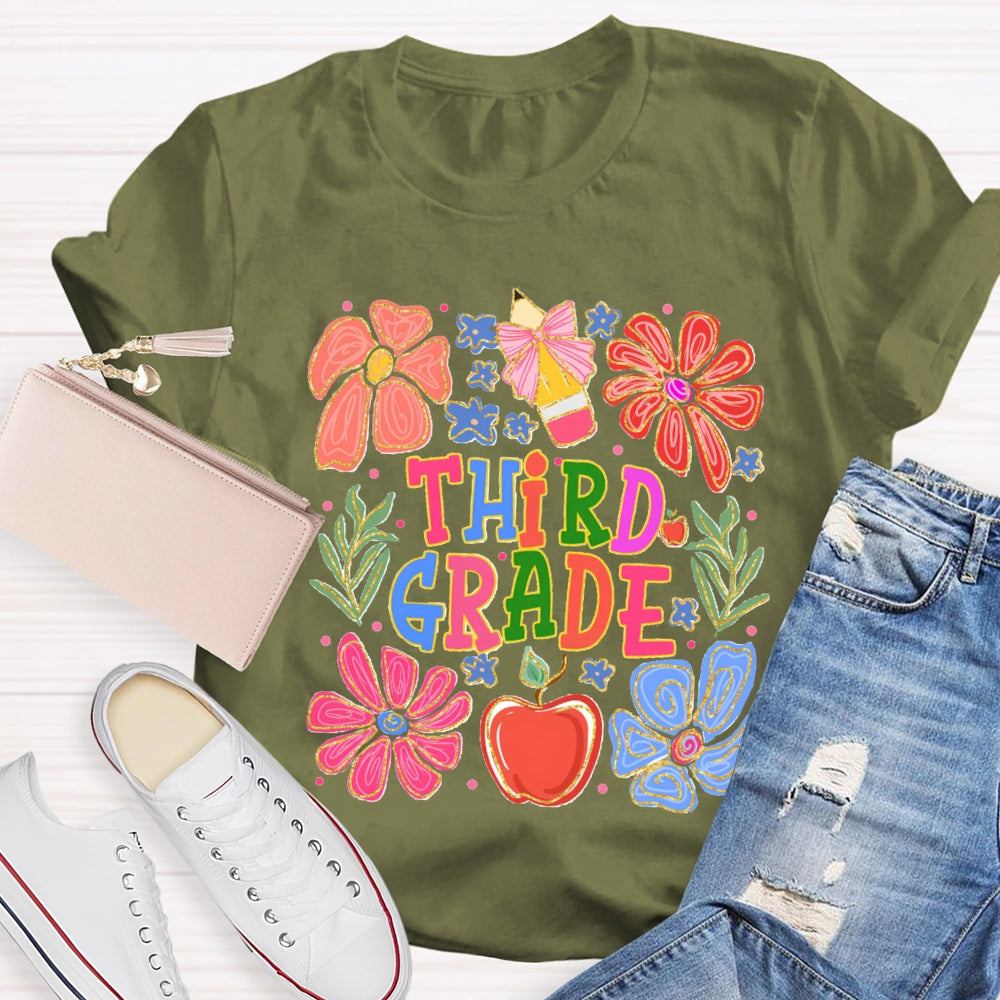 Personalized Grade Flowers And Grass Pencils T-shirt