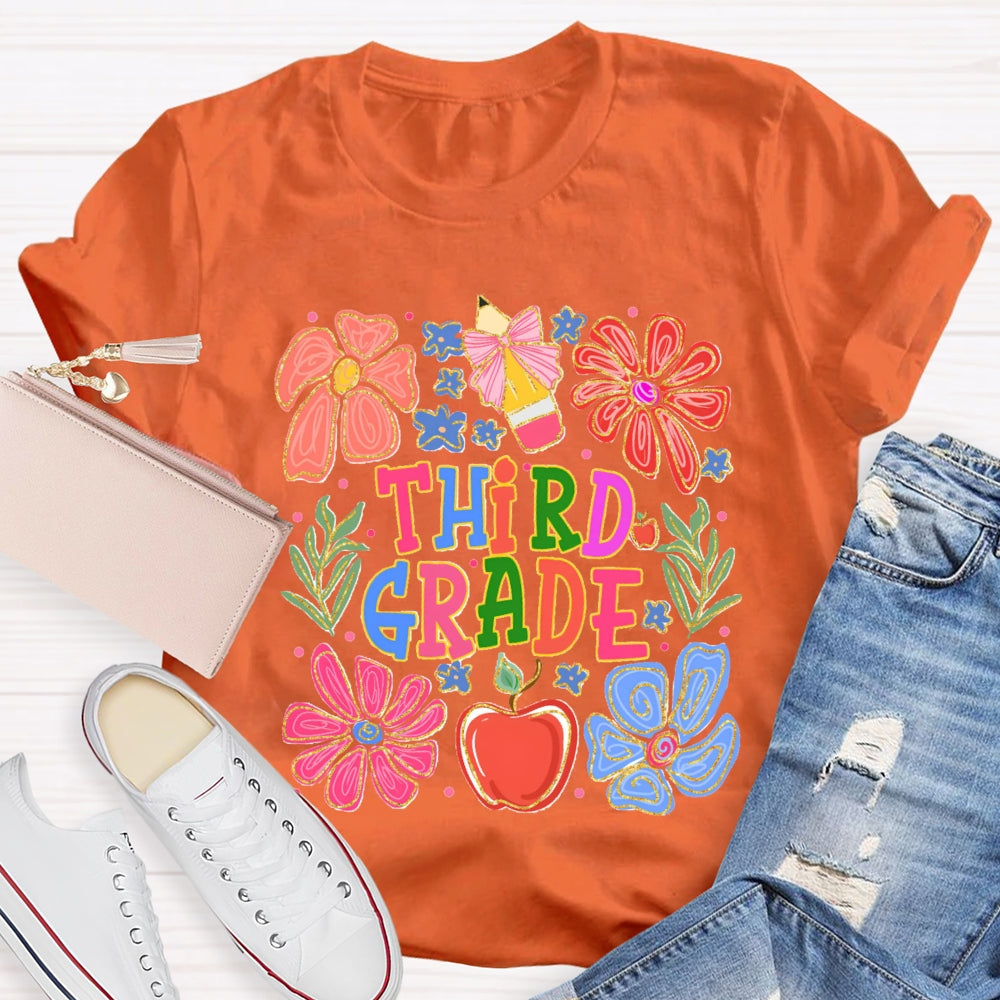 Personalized Grade Flowers And Grass Pencils T-shirt