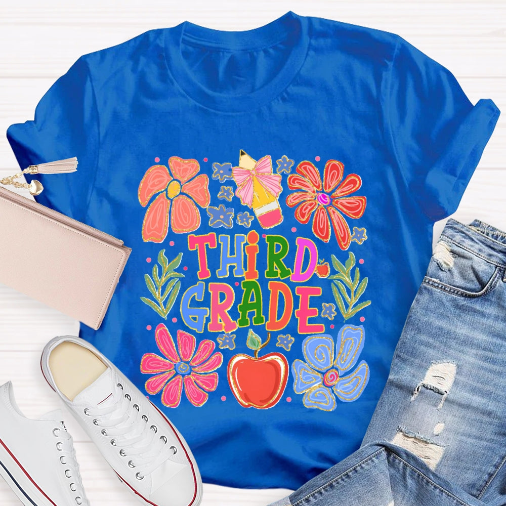 Personalized Grade Flowers And Grass Pencils T-shirt