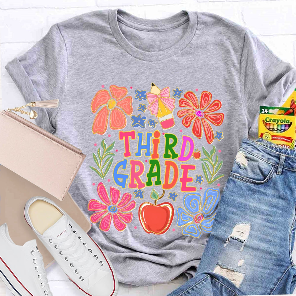 Personalized Grade Flowers And Grass Pencils T-shirt