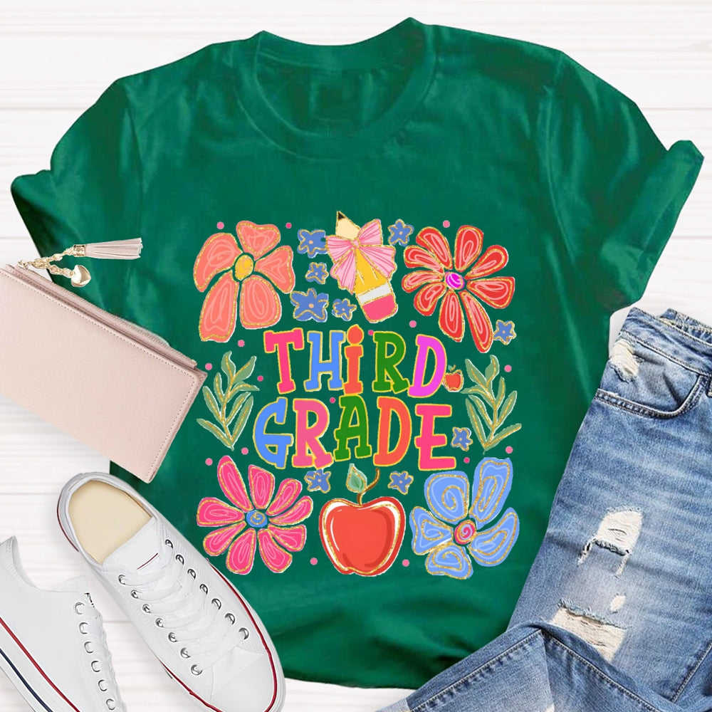 Personalized Grade Flowers And Grass Pencils T-shirt