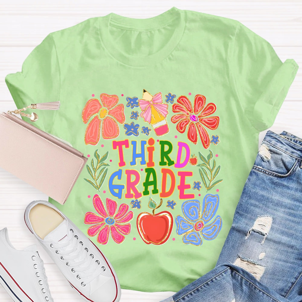 Personalized Grade Flowers And Grass Pencils T-shirt
