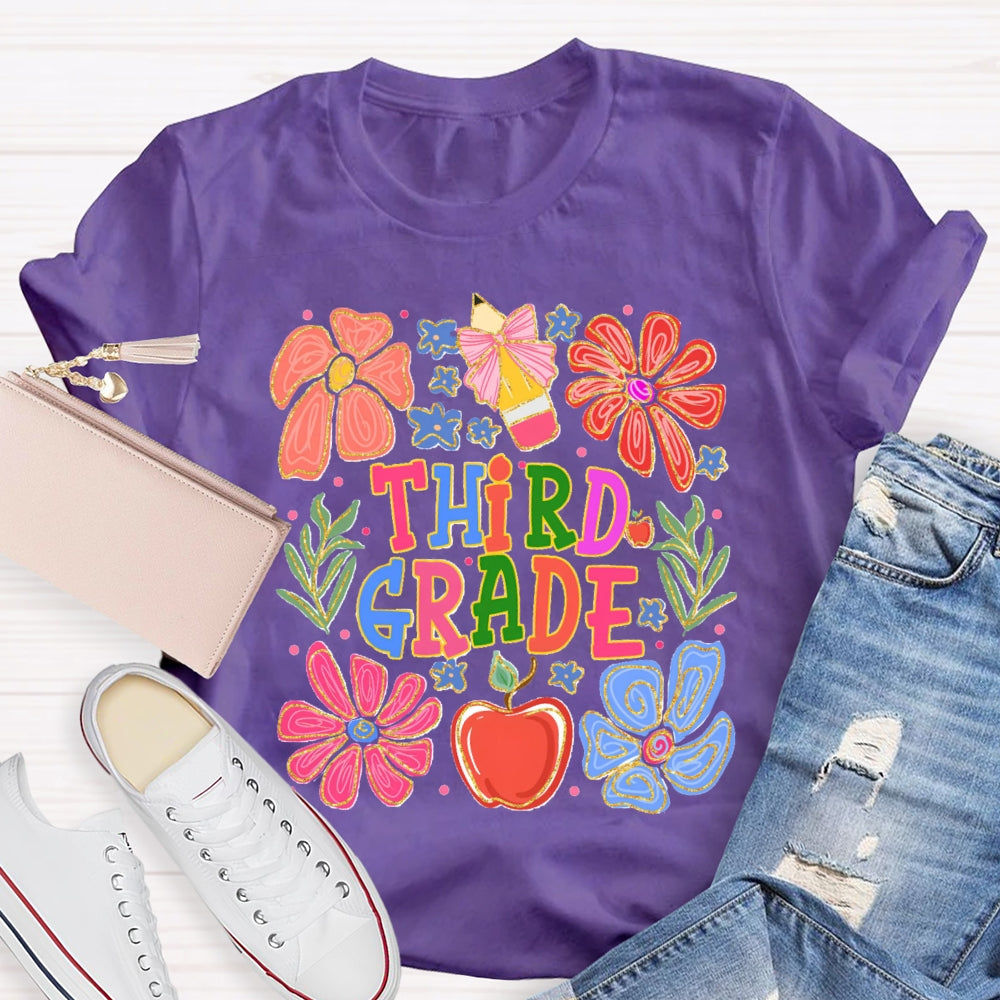 Personalized Grade Flowers And Grass Pencils T-shirt