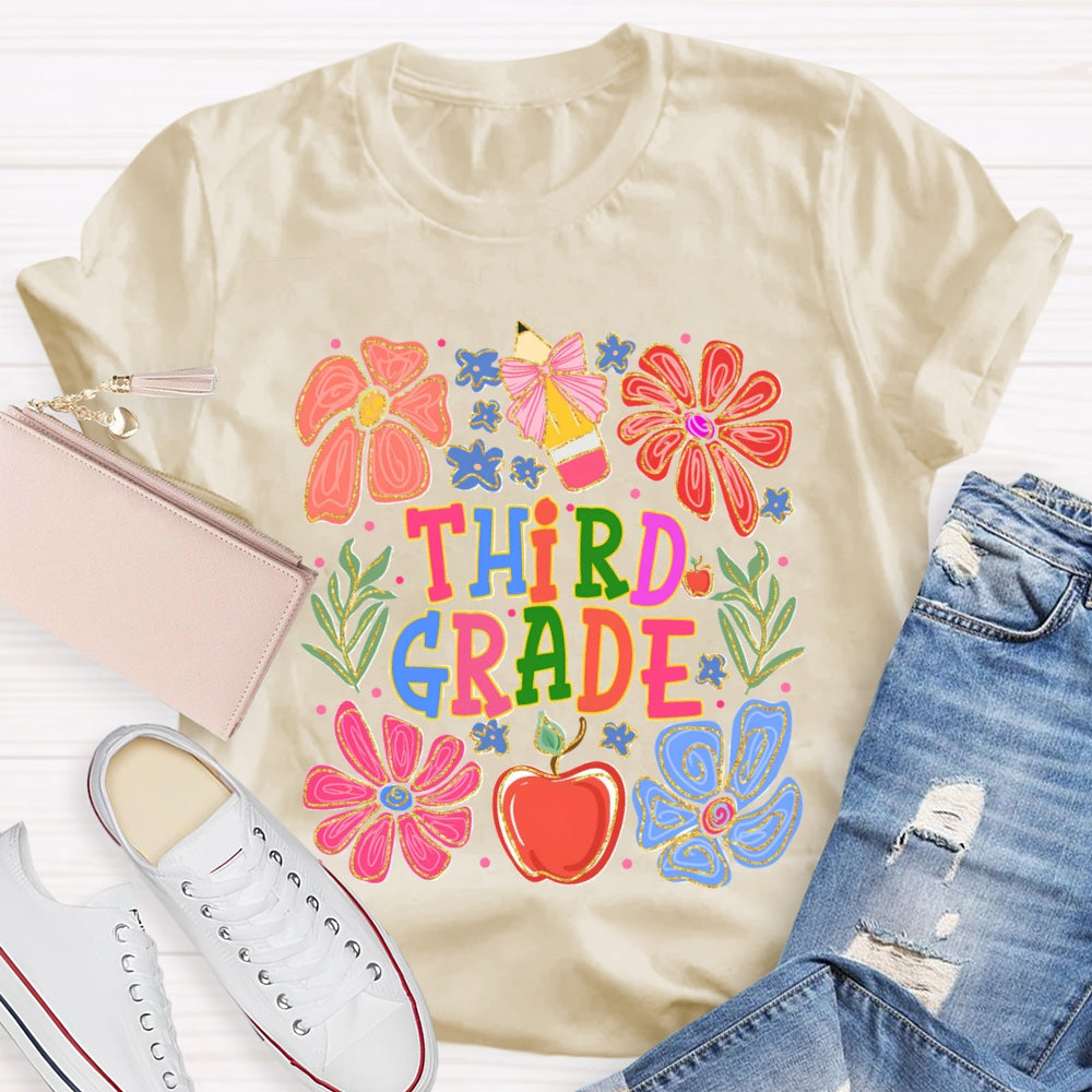 Personalized Grade Flowers And Grass Pencils T-shirt