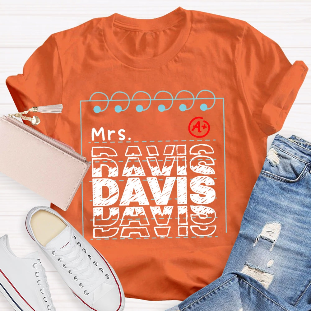 Personalized Name Notebook Pages T-shirt