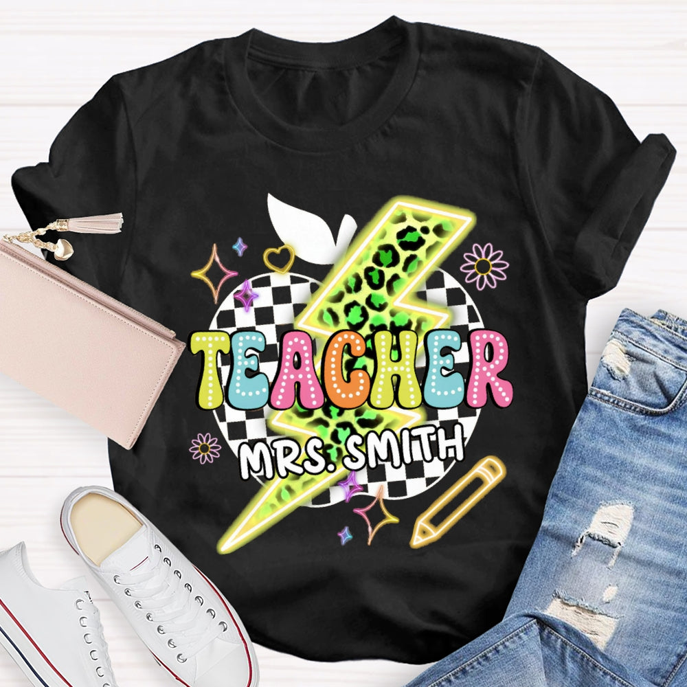Personalized Name Leopard Colorful Apple T-shirt