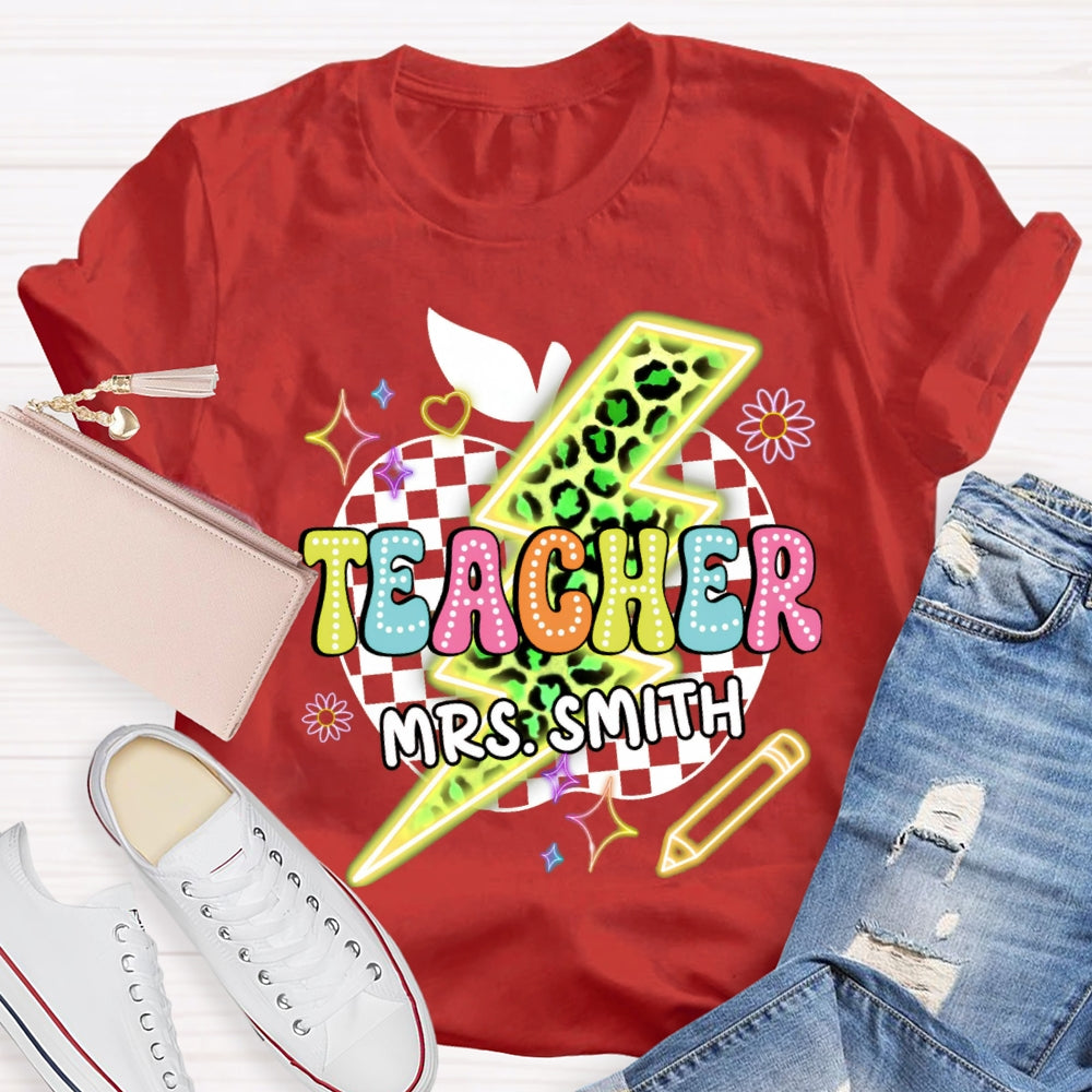 Personalized Name Leopard Colorful Apple T-shirt