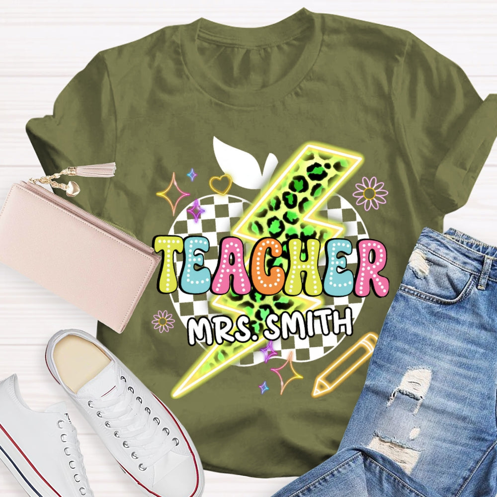 Personalized Name Leopard Colorful Apple T-shirt