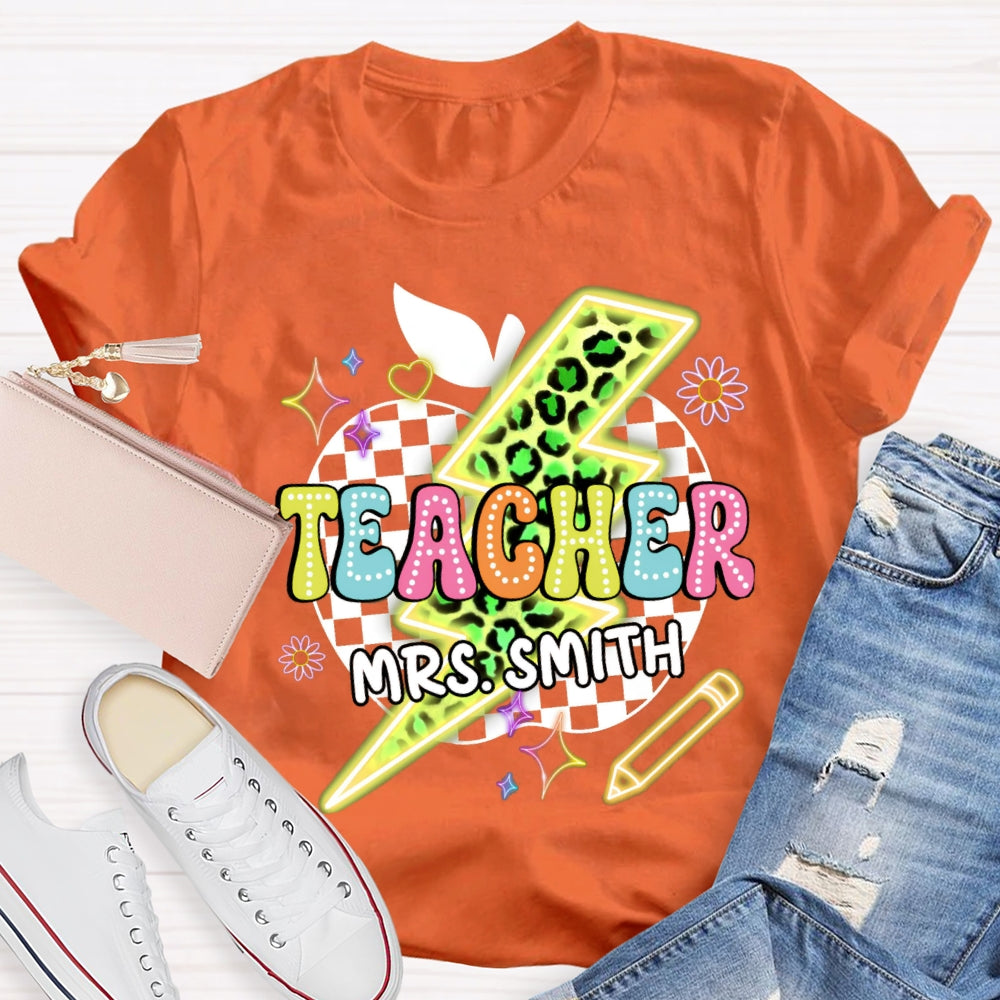 Personalized Name Leopard Colorful Apple T-shirt