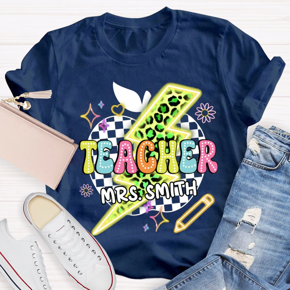 Personalized Name Leopard Colorful Apple T-shirt
