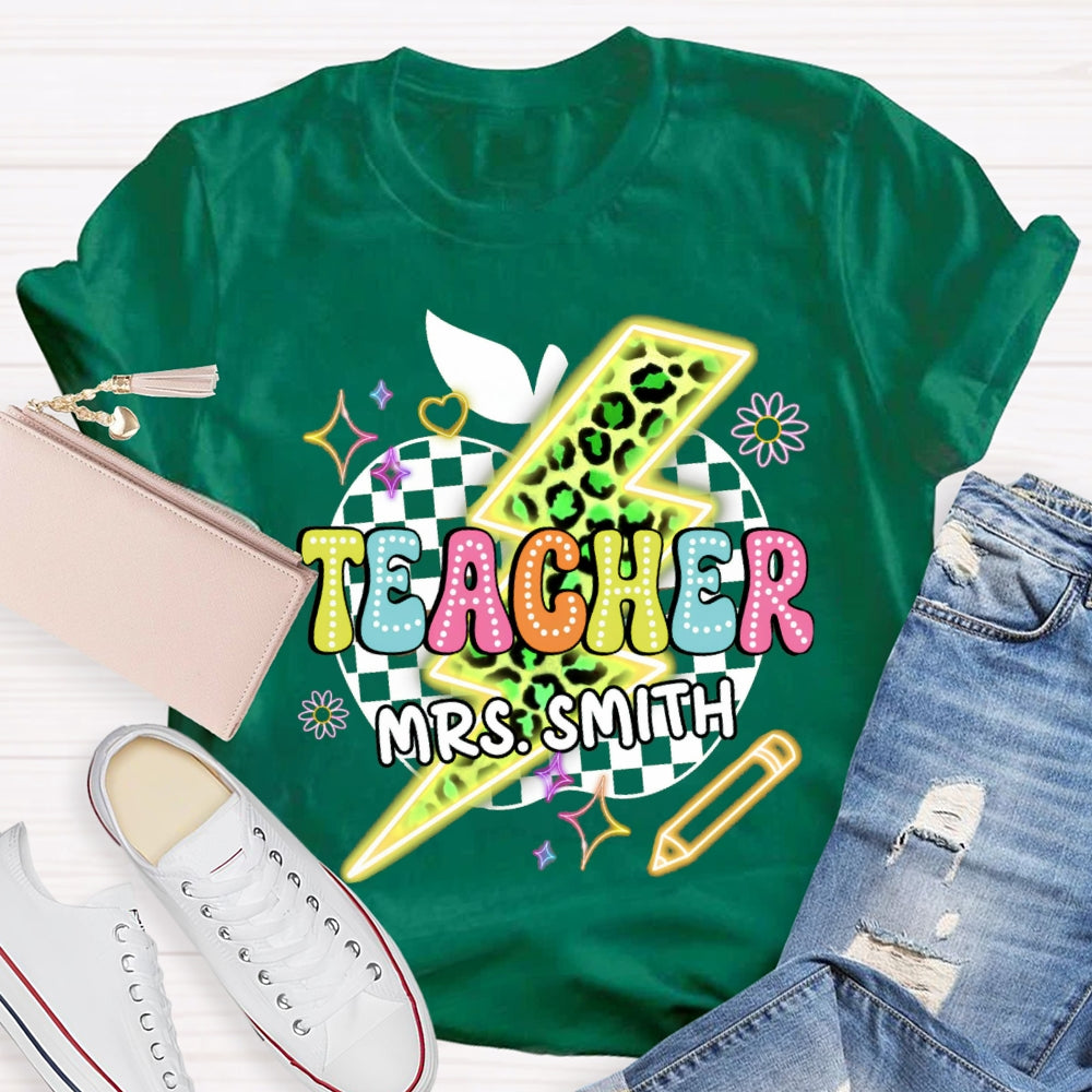 Personalized Name Leopard Colorful Apple T-shirt