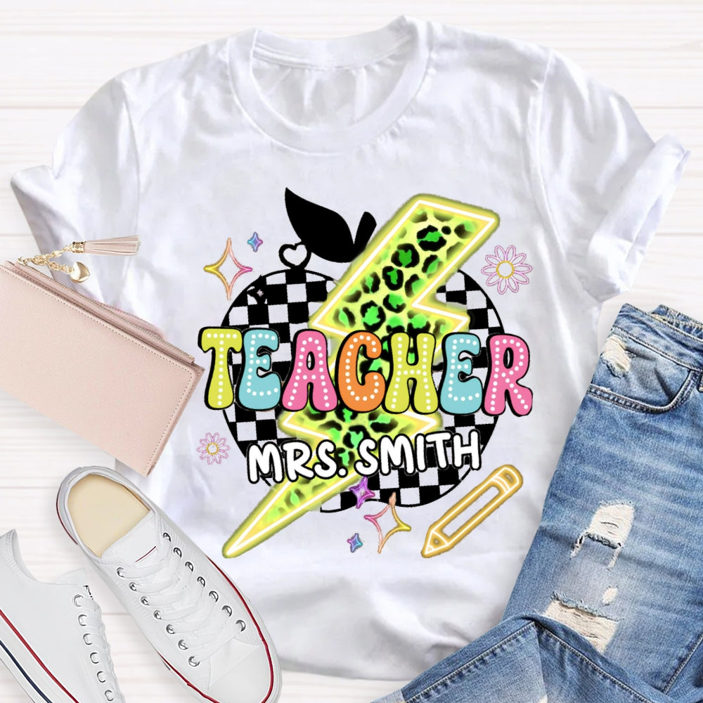 Personalized Name Leopard Colorful Apple T-shirt