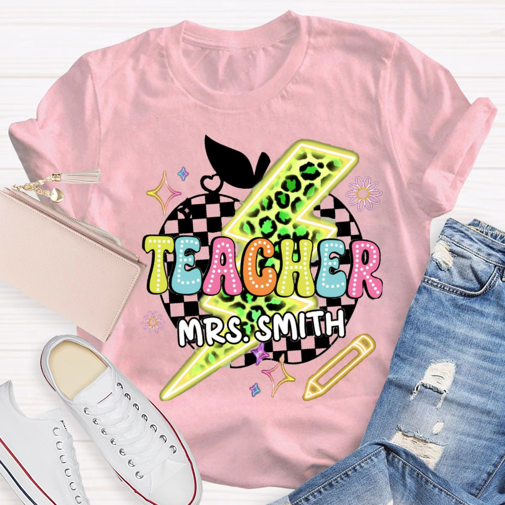 Personalized Name Leopard Colorful Apple T-shirt
