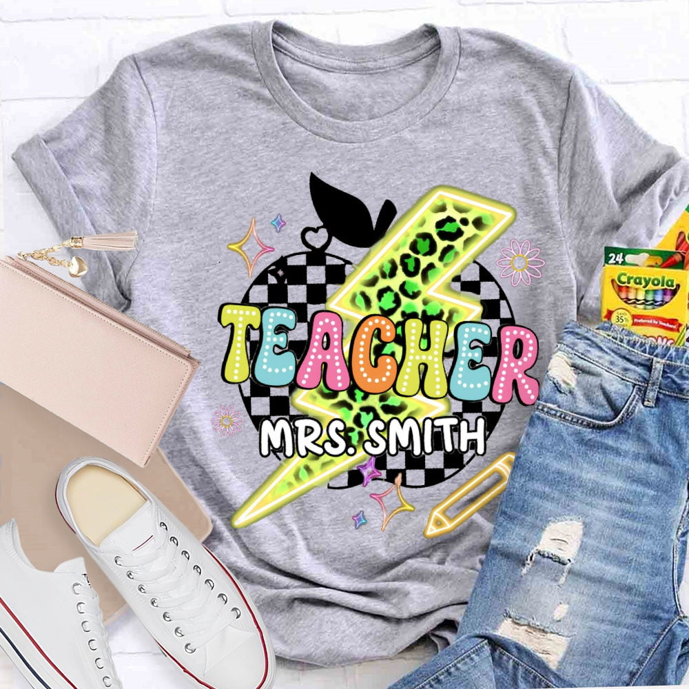 Personalized Name Leopard Colorful Apple T-shirt