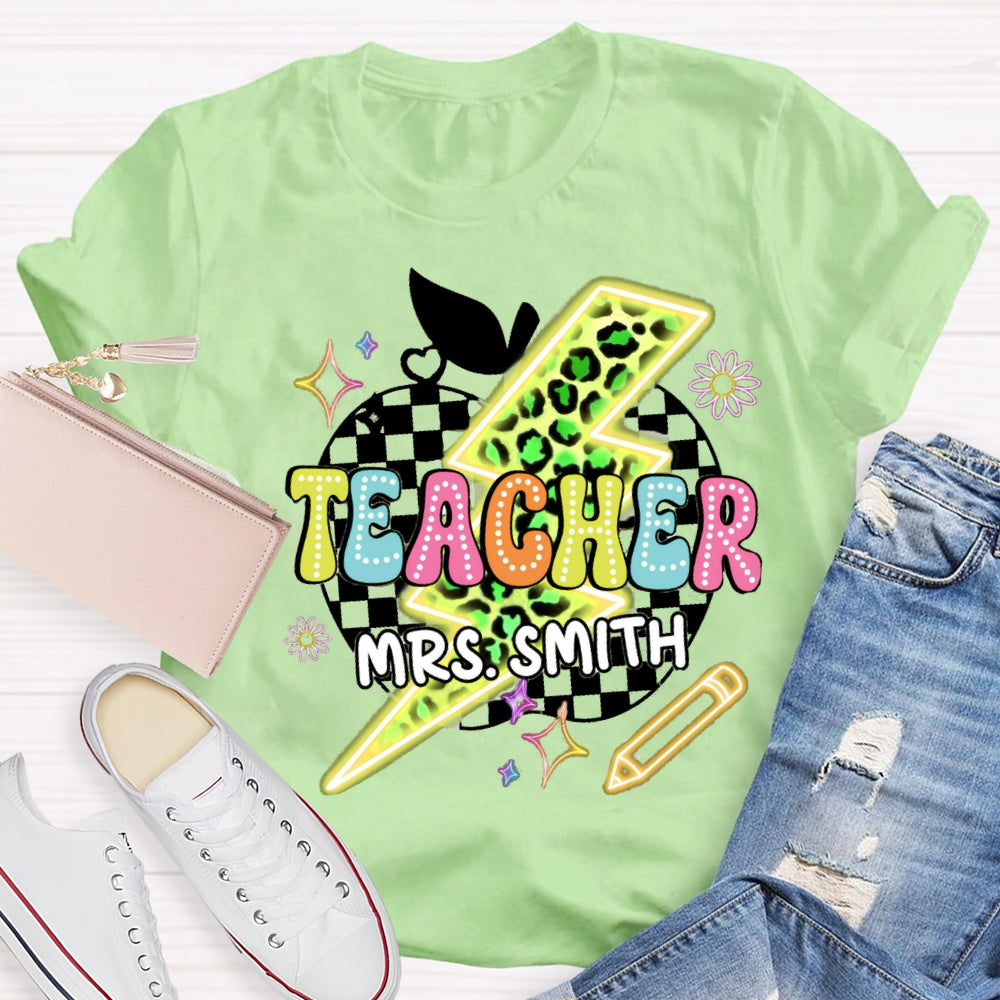 Personalized Name Leopard Colorful Apple T-shirt