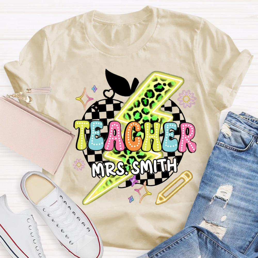 Personalized Name Leopard Colorful Apple T-shirt