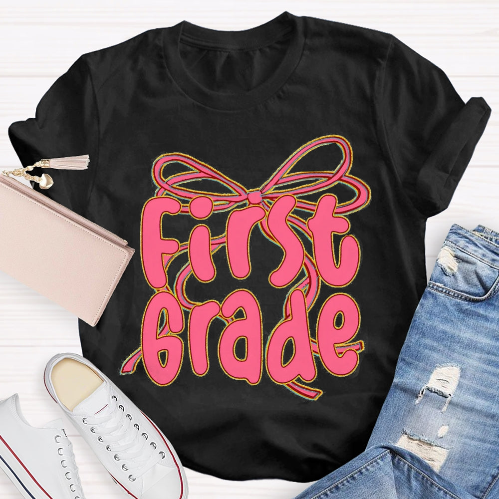 Personalized Grade Back To School Pink Bow T-shirt