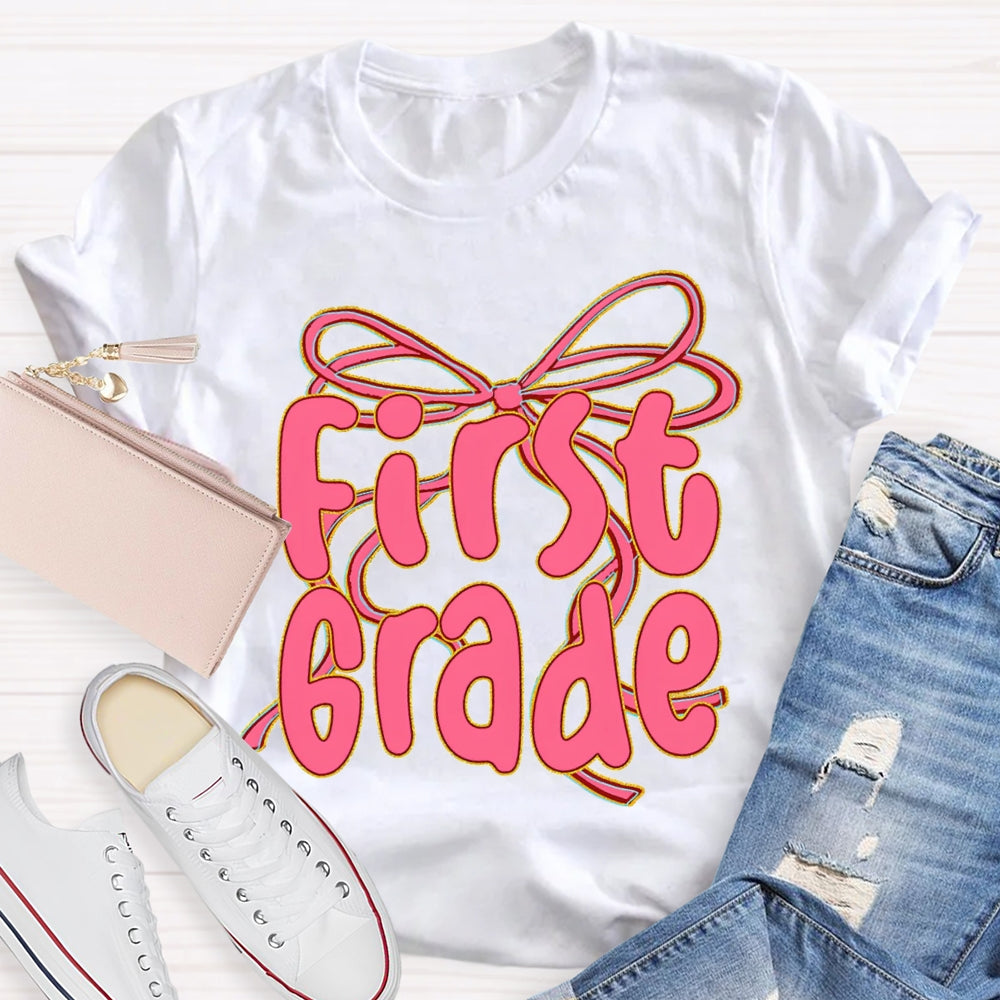 Personalized Grade Back To School Pink Bow T-shirt