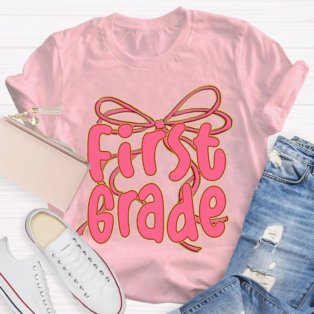 Personalized Grade Back To School Pink Bow T-shirt