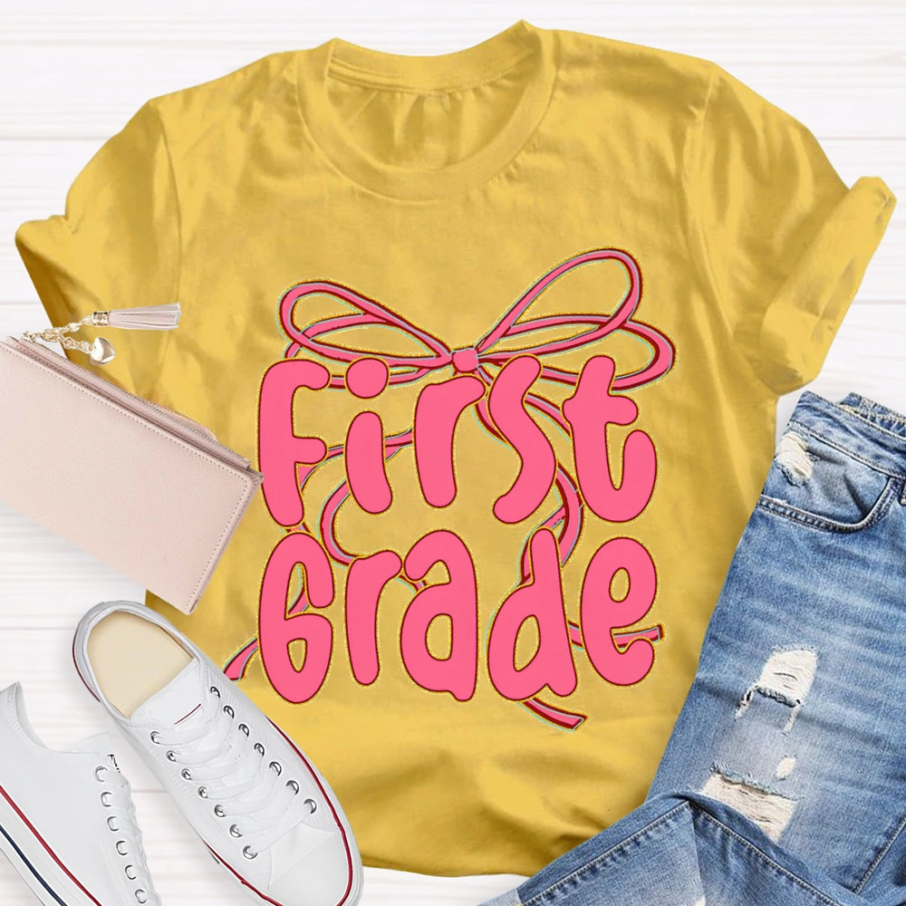Personalized Grade Back To School Pink Bow T-shirt
