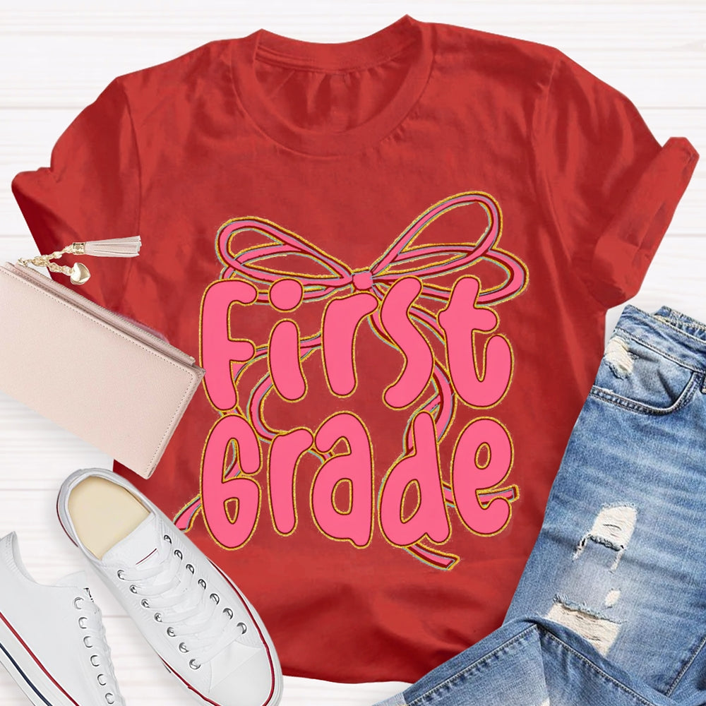 Personalized Grade Back To School Pink Bow T-shirt