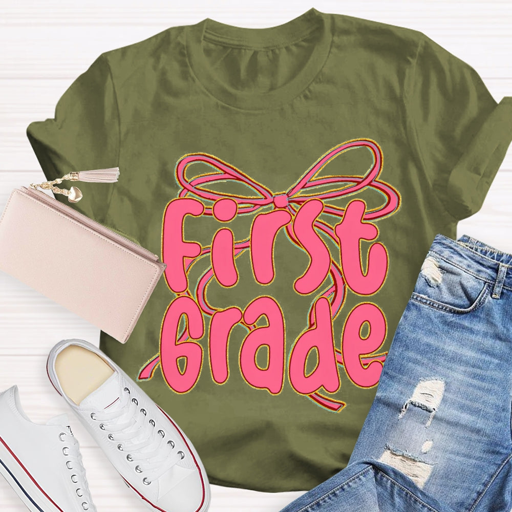 Personalized Grade Back To School Pink Bow T-shirt