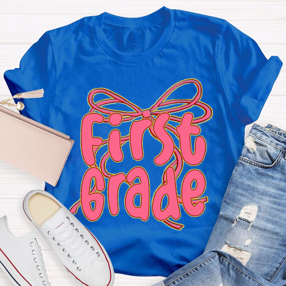 Personalized Grade Back To School Pink Bow T-shirt