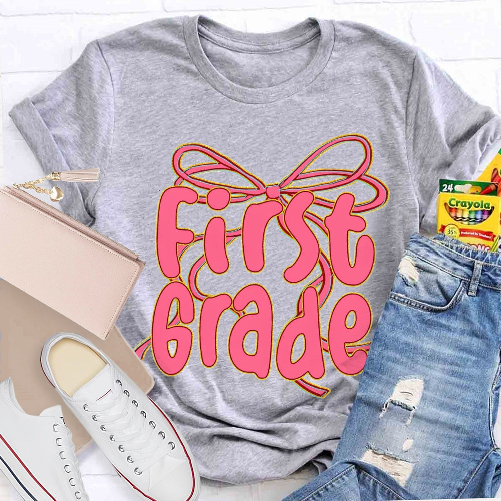 Personalized Grade Back To School Pink Bow T-shirt
