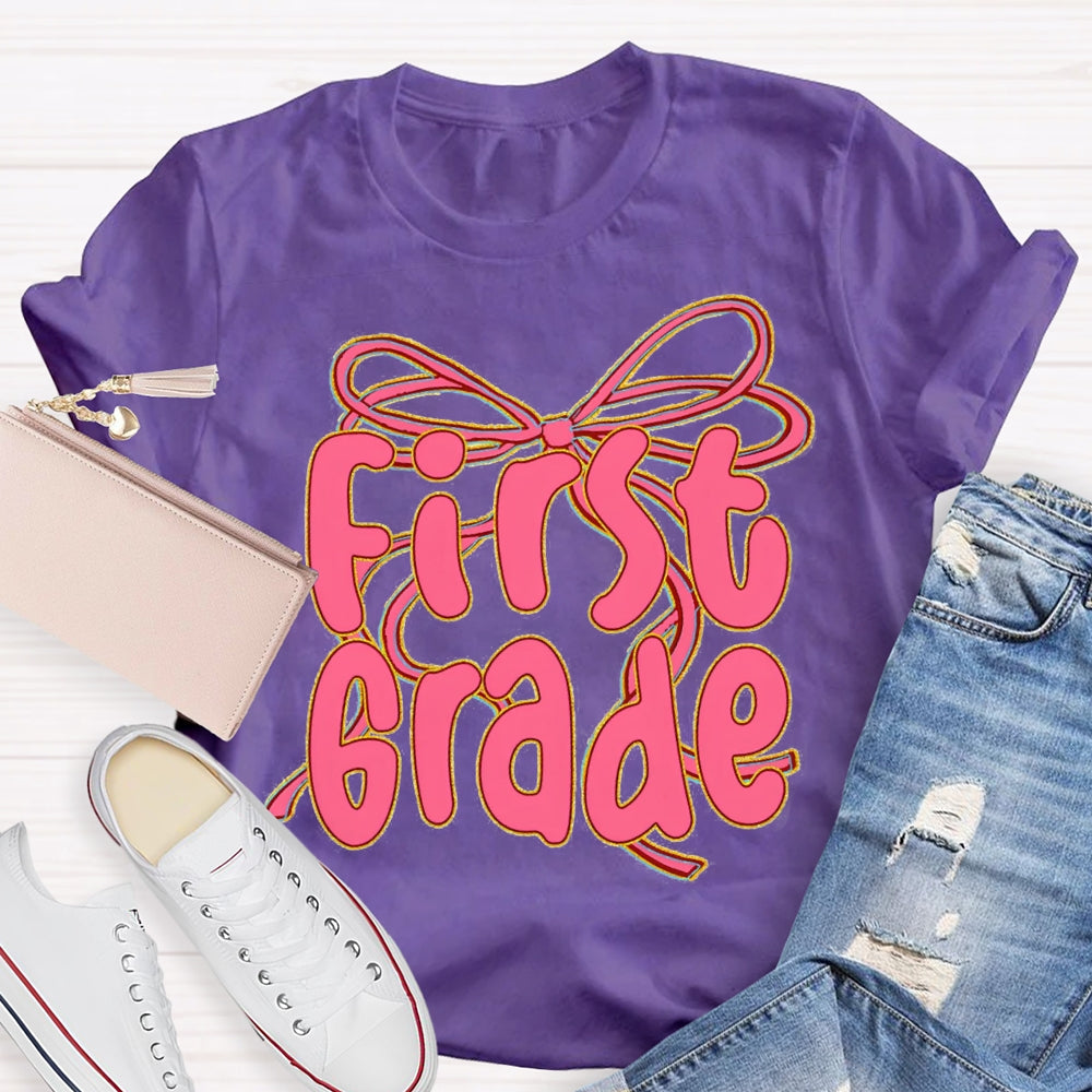 Personalized Grade Back To School Pink Bow T-shirt