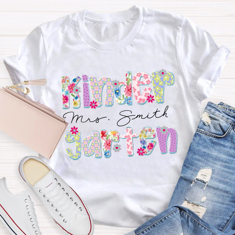 Personalized Grade And Name Floral Printed T-shirt