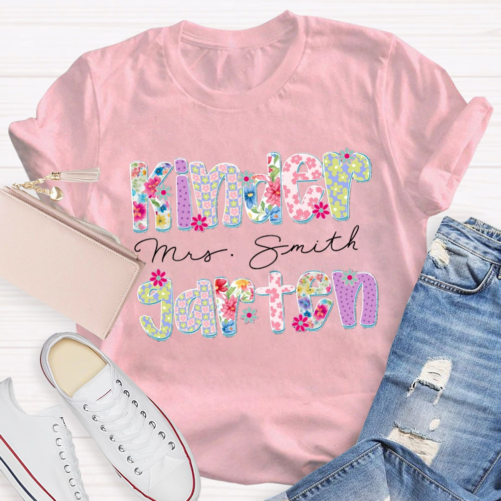 Personalized Grade And Name Floral Printed T-shirt