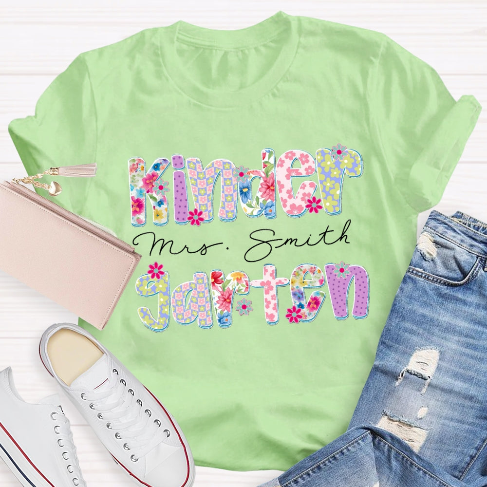 Personalized Grade And Name Floral Printed T-shirt