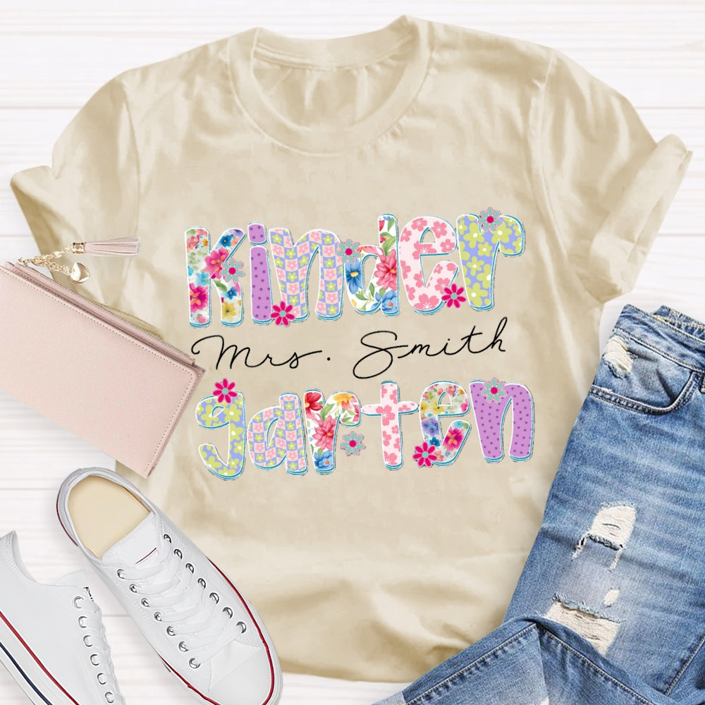 Personalized Grade And Name Floral Printed T-shirt