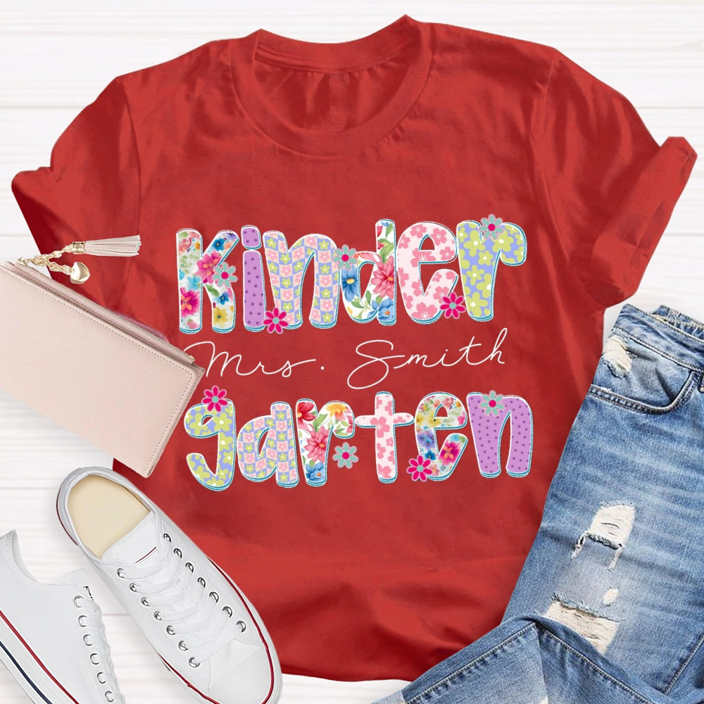 Personalized Grade And Name Floral Printed T-shirt