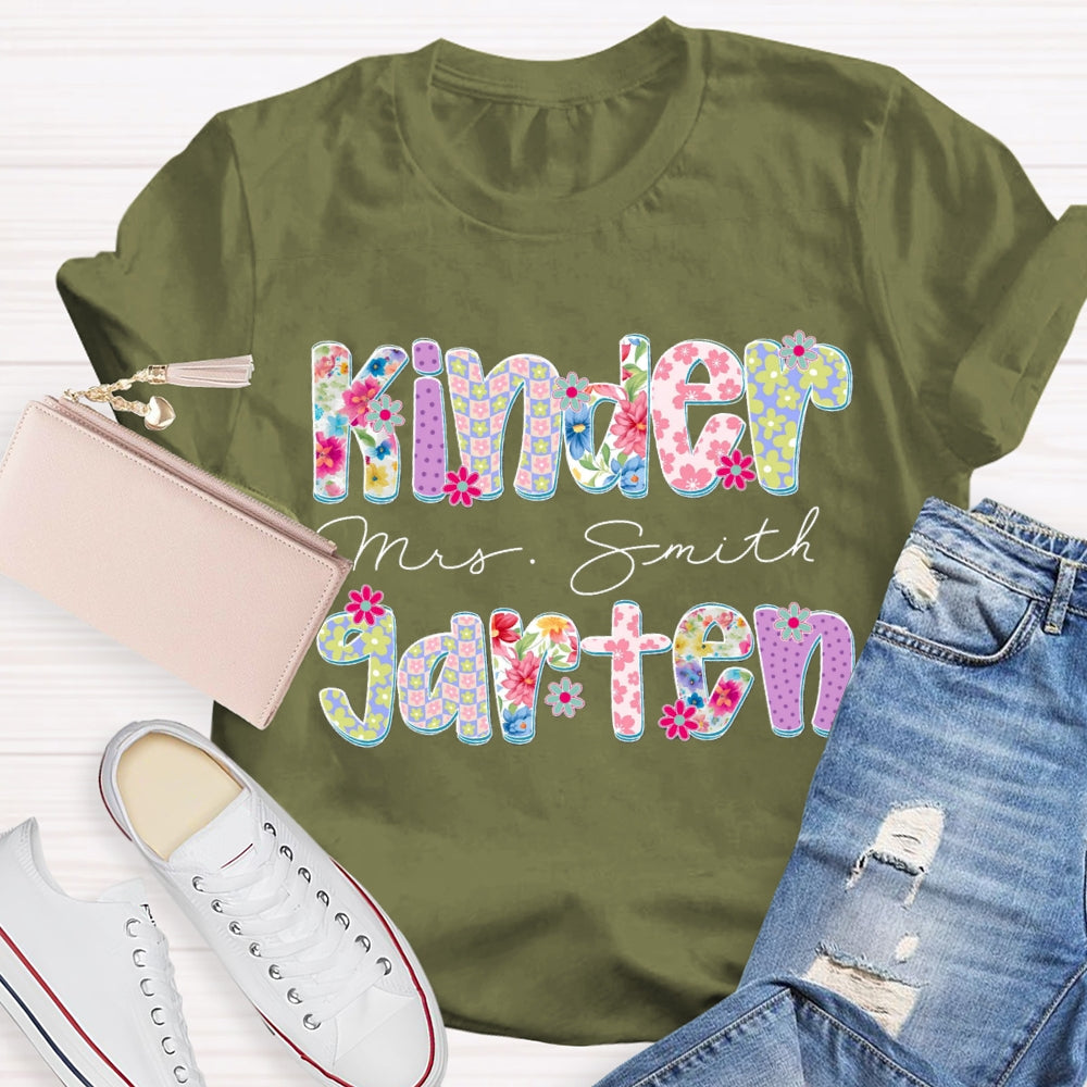 Personalized Grade And Name Floral Printed T-shirt